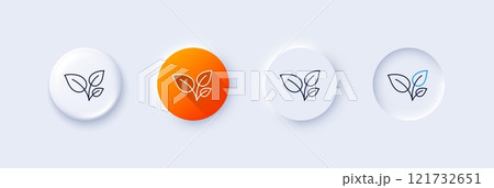 Leaves line icon. Neumorphic, Orange gradient, 3d pin buttons. Grow plant leaf sign. Environmental care symbol. Line icons. Neumorphic buttons with outline signs. Vector Leaves line icon. Neumorphic, Orange gradient, 3d pin buttons. Grow plant leaf sign. Environmental care symbol. Line icons. Neumorphic buttons with outline signs. Vector 121732651