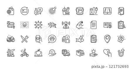 Shop app, Targeting and Seo gear line icons pack. AI, Question and Answer, Map pin icons. Gps, Delivery service, Food web icon. Reject checklist, Pets care, Search flight pictogram. Vector Shop app, Targeting and Seo gear line icons pack. AI, Question and Answer, Map pin icons. Gps, Delivery service, Food web icon. Reject checklist, Pets care, Search flight pictogram. Vector 121732693