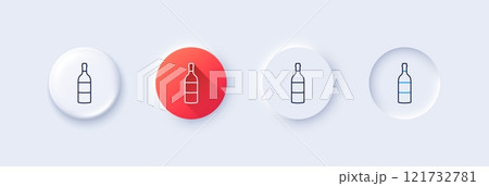 Wine bottle line icon. Neumorphic, Red gradient, 3d pin buttons. Merlot or Cabernet Sauvignon sign. Line icons. Neumorphic buttons with outline signs. Vector 121732781