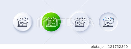 Work timer line icon. Neumorphic, Green gradient, 3d pin buttons. Task stopwatch time sign. Online countdown clock symbol. Line icons. Neumorphic buttons with outline signs. Vector Work timer line icon. Neumorphic, Green gradient, 3d pin buttons. Task stopwatch time sign. Online countdown clock symbol. Line icons. Neumorphic buttons with outline signs. Vector 121732840