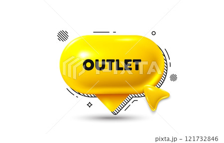 Click here speech bubble 3d icon. Outlet tag. Special offer price sign. Advertising discounts symbol. Outlet chat offer. Speech bubble banner. Text box balloon. Vector 121732846