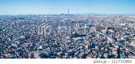 空撮　江戸川上空から都心方向を望む　松戸市 121732960