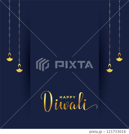 simple diwali card in golden colors hanging diya 121733018