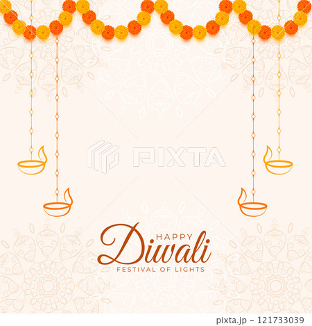 happy diwali traditional white decorative background 121733039
