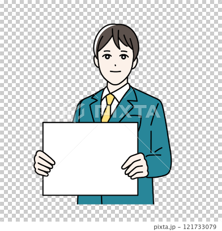 Illustration of a male student wearing a school uniform holding a flip Illustration of a male student wearing a school uniform holding a flip 121733079