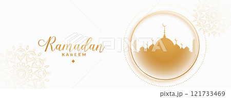 beautiful ramadan kareem white and golden banner design 121733469