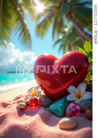 Vibrant heart on a tropical beach. 121733500