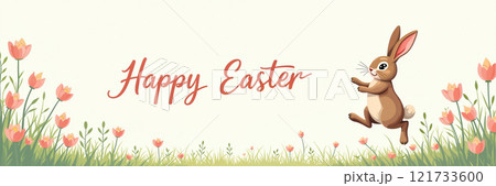 Bunny hopping through colorful tulip field. Bunny hopping through colorful tulip field. 121733600