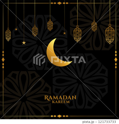 elegant black and golden ramadan kareem eid greeting design 121733733