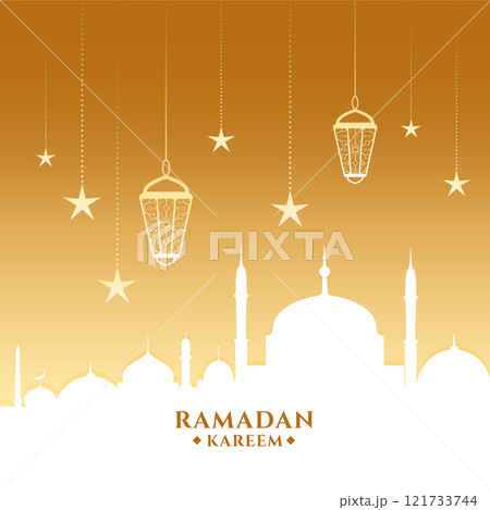 ramadan kareem card with mosque and lanterns 121733744