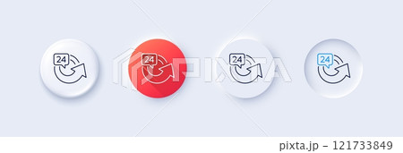 24 hours service line icon. Neumorphic, Red gradient, 3d pin buttons. Repeat every day sign. Refund symbol. Line icons. Neumorphic buttons with outline signs. Vector 24 hours service line icon. Neumorphic, Red gradient, 3d pin buttons. Repeat every day sign. Refund symbol. Line icons. Neumorphic buttons with outline signs. Vector 121733849
