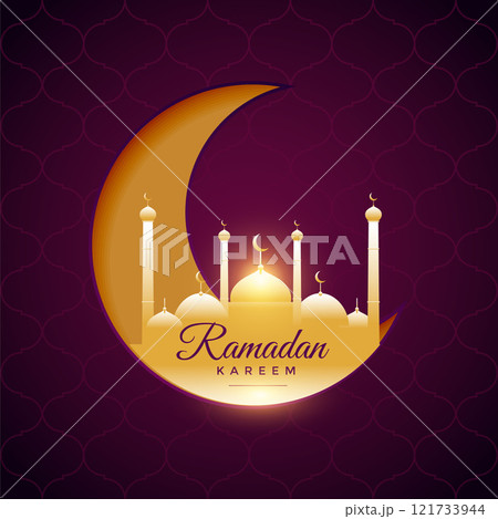 beautiful ramadan kareem festival card with moon and mosque 121733944