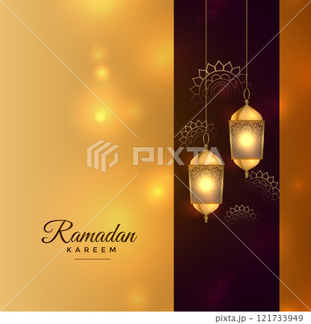 ramadan kareem golden festival card with islamic lantern background ramadan kareem golden festival card with islamic lantern background 121733949