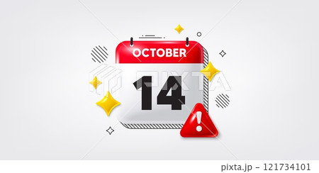 Calendar date of October 3d icon. 14th day of the month icon. Event schedule date. Meeting appointment time. 14th day of October. Calendar month date banner. Day or Monthly page. Vector 121734101