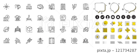 Set of Property agency, Saving electricity and Co2 gas line icons for web app. Design elements, Social media icons. Night city, Circle area, Parcel tracking icons. Vector 121734287