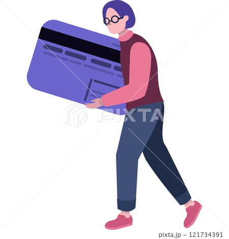 Vector man carrying plastic credit bank card icon Vector man carrying plastic credit bank card icon 121734391