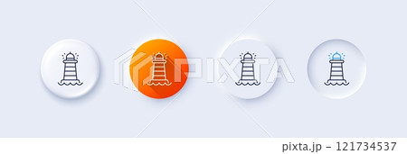 Lighthouse line icon. Neumorphic, Orange gradient, 3d pin buttons. Searchlight tower sign. Beacon symbol. Line icons. Neumorphic buttons with outline signs. Vector Lighthouse line icon. Neumorphic, Orange gradient, 3d pin buttons. Searchlight tower sign. Beacon symbol. Line icons. Neumorphic buttons with outline signs. Vector 121734537