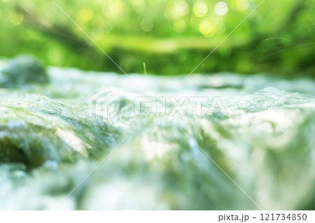 水面に映る新緑・清流・エコイメージ（大山木谷沢渓流） 121734850