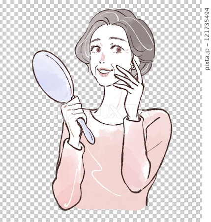 Beautiful senior woman looking at the mirror with a happy expression Beautiful senior woman looking at the mirror with a happy expression 121735494