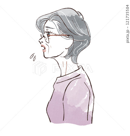 シニア女性横向き困る シニア女性横向き困る 121735584