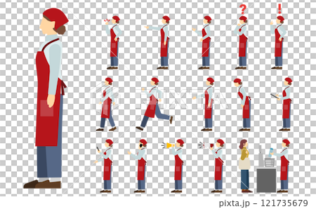 平面插畫：超級店員側（紅色圍裙） 121735679