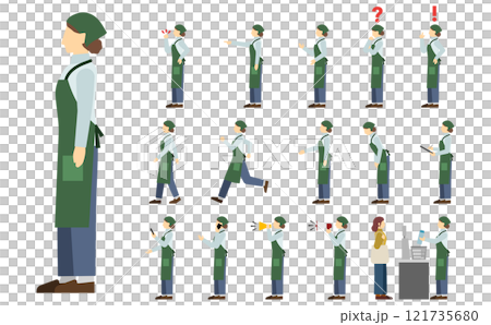 平面插畫：超級店員側（綠色圍裙） 121735680