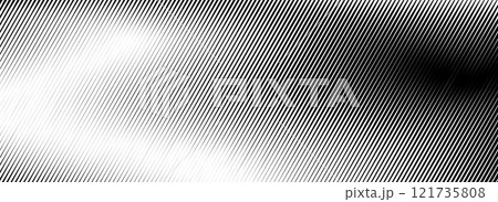 Vanishing linear gradient texture. Black diagonal stripes gradation background. Thin to thick fade slanted pattern backdrop. Vector oblique parallel strokes wallpaper for overlay, print, cover, banner 121735808