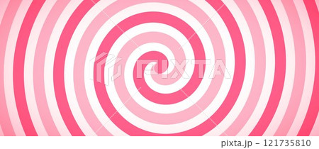 Candy color spiral background. Pink rotating swirl pattern wallpaper. Cute spinning line vortex for banner, poster, flyer, booklet. Sweet cartoon twist or whirlpool. Vector ice cream backdrop 121735810