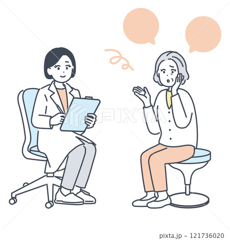 医師に相談するシニア女性のイラスト素材 医師に相談するシニア女性のイラスト素材 121736020