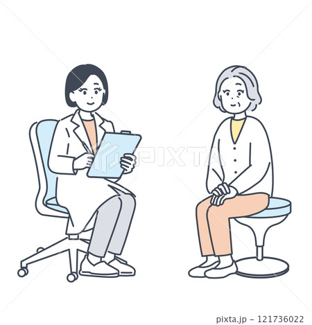 医師に相談するシニア女性のイラスト素材 121736022