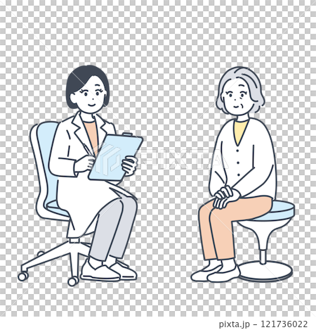 医師に相談するシニア女性のイラスト素材 121736022