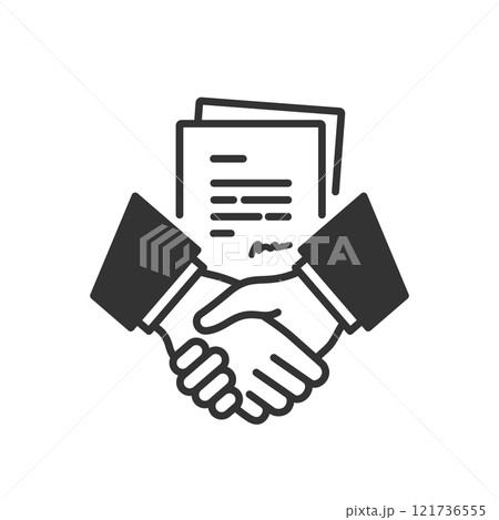契約書と握手のビジネスベクターアイコン(線画) 121736555