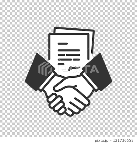 契約書と握手のビジネスベクターアイコン(線画) 121736555