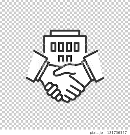 Business vector icon of shaking hands with company/government (line drawing) 121736557