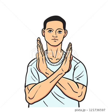Man gestures cross hands say no cartoon Man gestures cross hands say no cartoon 121736597