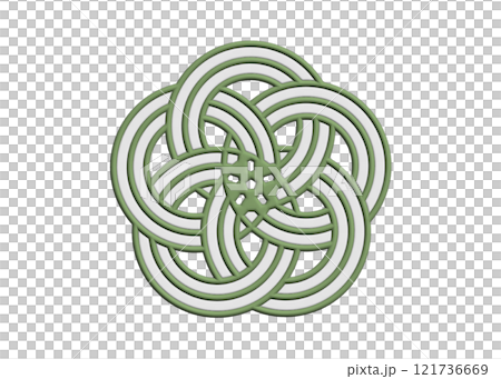 Mizuhiki plum knot illustration (moss green color / 3D PNG material / three-dimensional line drawing, Japanese-style decoration, white background) 121736669