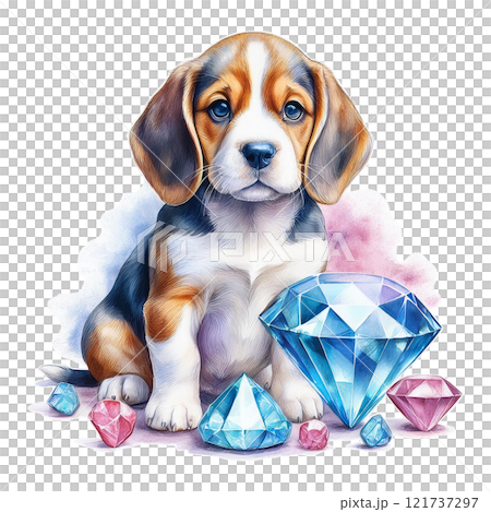 四月誕生石鑽石原石和小獵犬3的插圖/傳單和海報材料 121737297