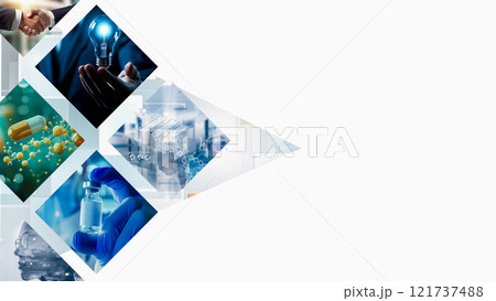 光る分子図によるヘルスケアとバイオテクノロジーの革新コラージュ 121737488