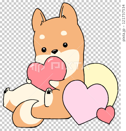 座ってハートを持つ柴犬 121737534