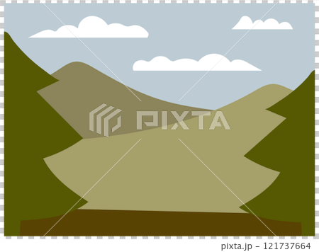 空と森林と山のシンプルな風景イラスト 121737664