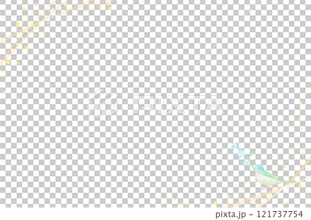 青い小鳥が花をプレゼントする爽やかなフレーム。水彩イラスト。 121737754