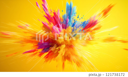 abstract color splash on yellow background 121738172