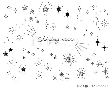 手描き風の線のキラキライラストセット 星 輝き 黒のイラスト素材