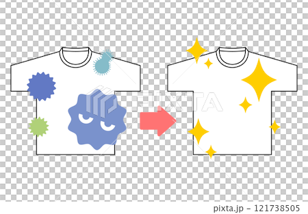 雑菌が繁殖した洗濯物がきれいになるベクターイラスト素材 梅雨 生乾き 部屋干し ジメジメ 湿気 6月 121738505