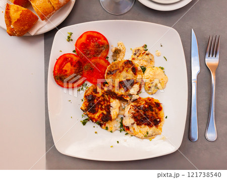 Ocean scallop stuffing on half shell Ocean scallop stuffing on half shell 121738540