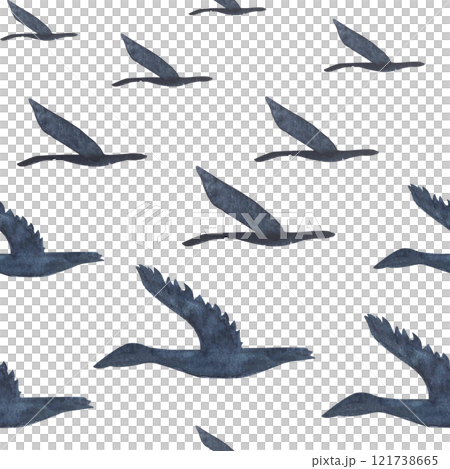 Flying birds, gees seamless pattern isolated on white. High quality hand-drawn watercolor simple flat illustration for landscapes, scrapbooking, wrapping paper, textile, souvenirs decor and design 121738665