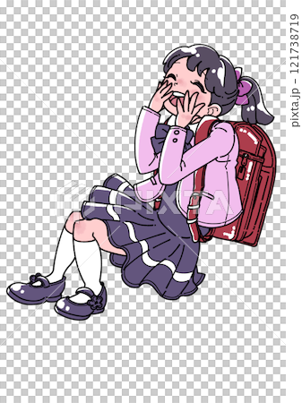 ランドセルを背負った笑顔の女の子イラストのイラスト素材 [121738719