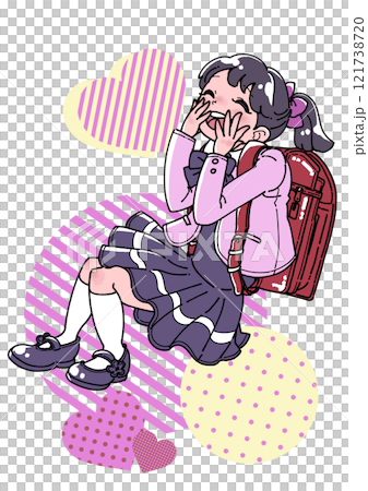 ランドセルを背負った笑顔の女の子イラスト 121738720
