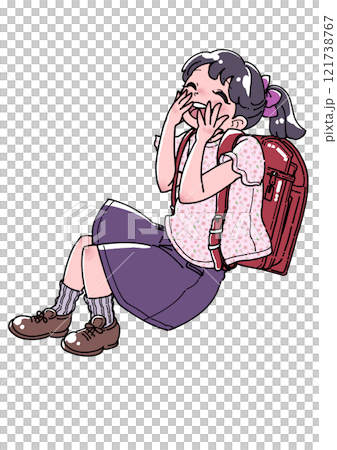 ランドセルを背負った笑顔の女の子イラスト 121738767