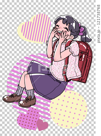 ランドセルを背負った笑顔の女の子イラスト 121738768